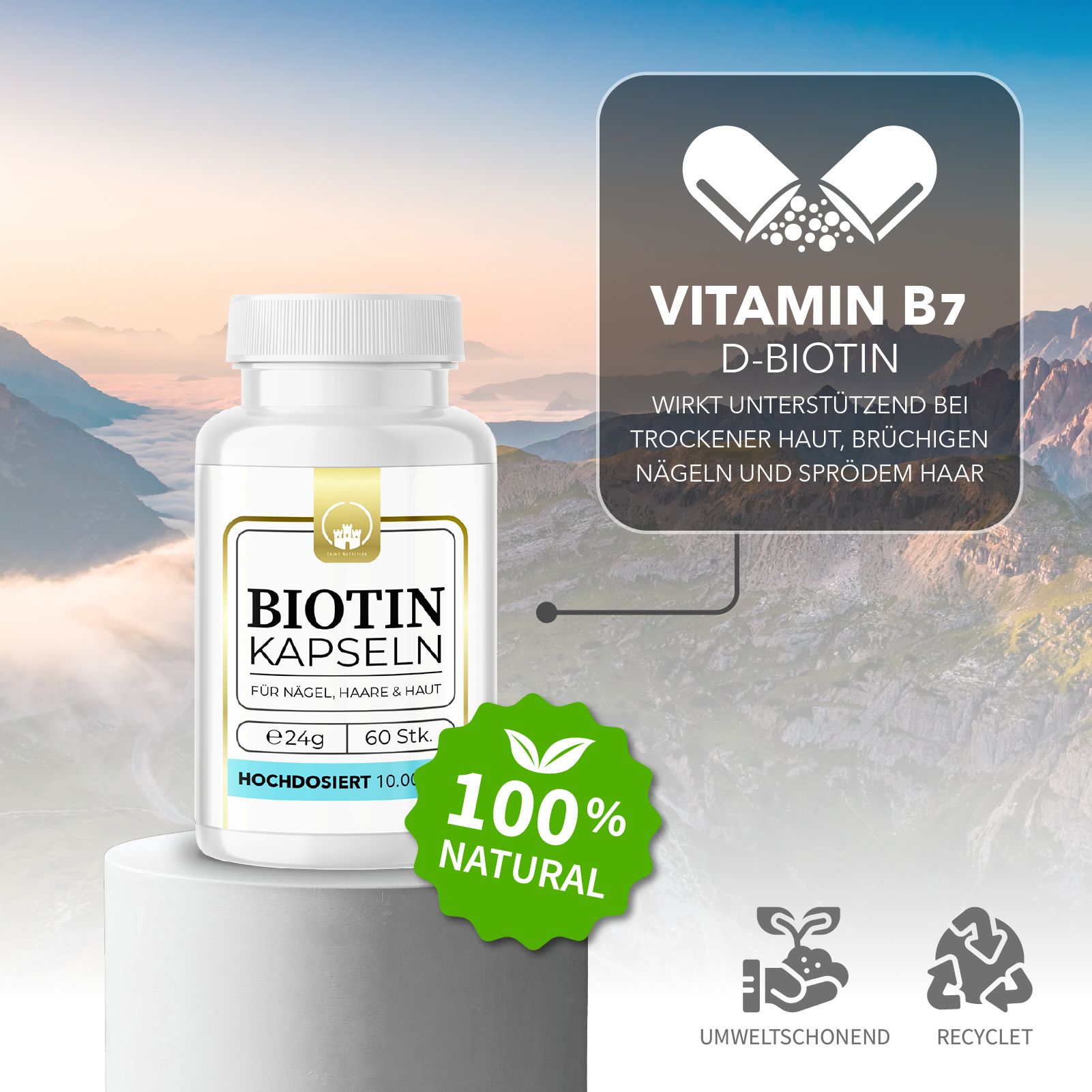 Saint Nutrition® | Biotin Kapseln | für Haare, Haut & Nägel