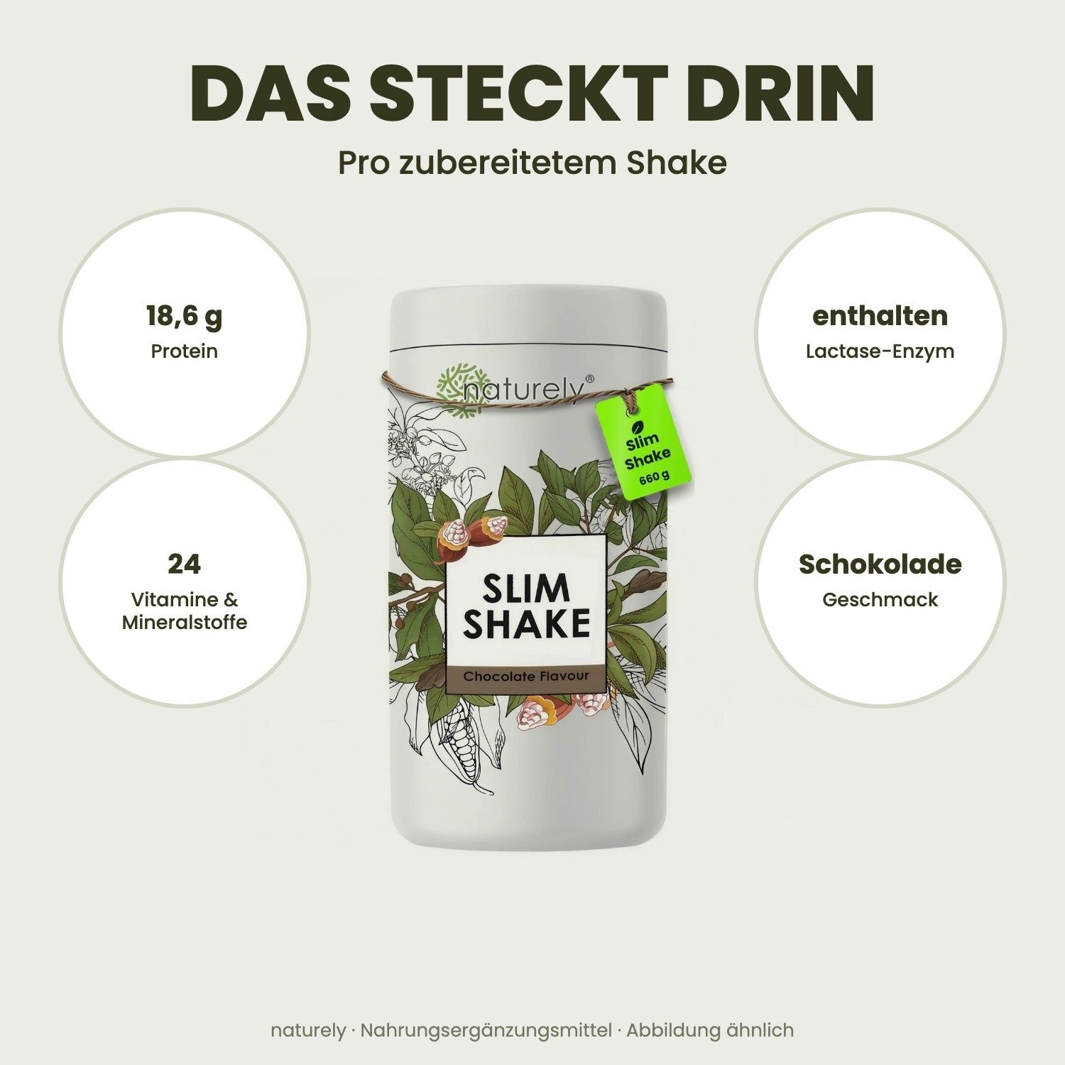 Dose Slim Shake Schokolade mit 18,6g Protein, 24 Vitaminen & Mineralstoffen, Laktase-Enzym.