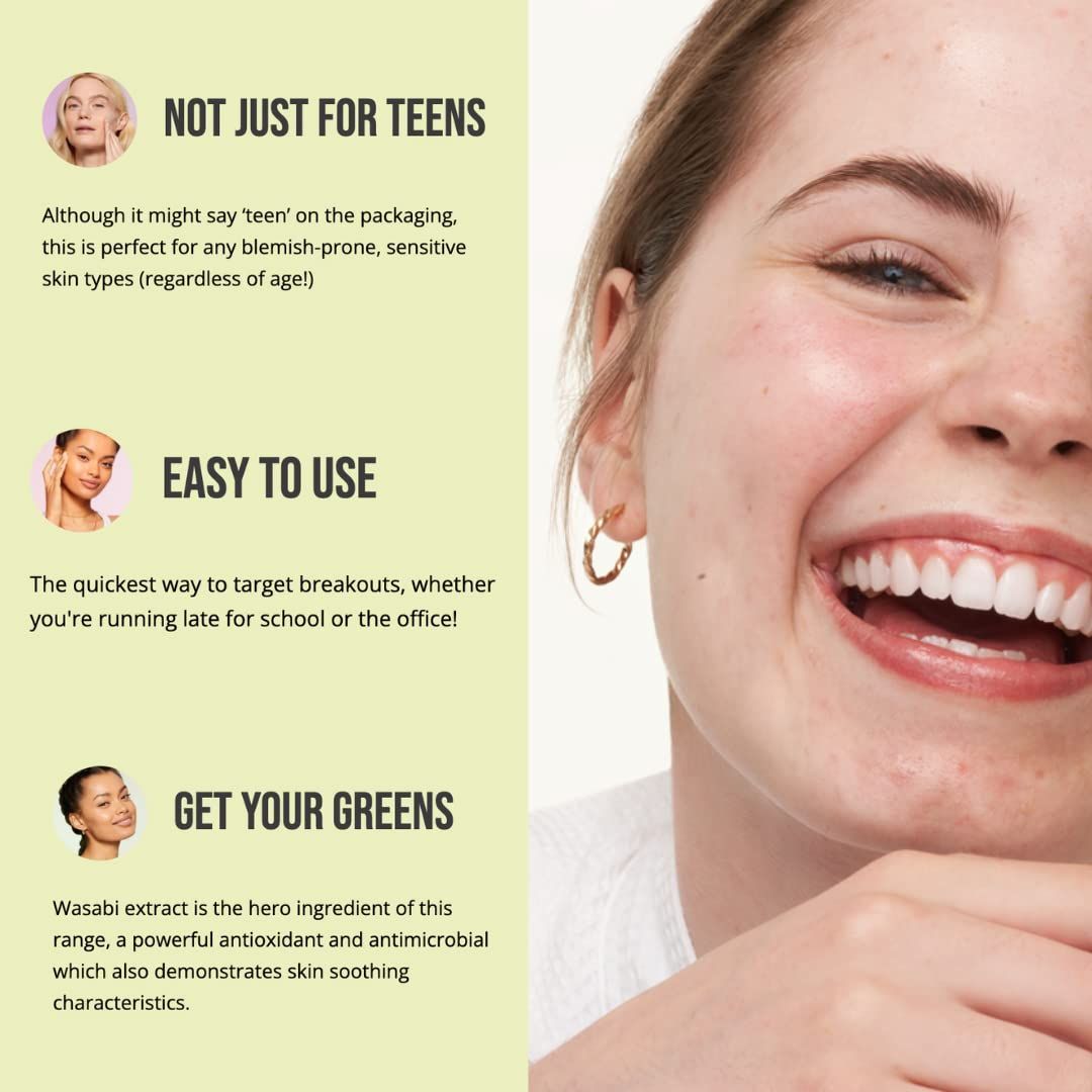 Frau mit Produktflasche. Text: NIP+FAB, Teen Skin Fix Pore Blaster Wash. Informationen zu Anwendung und Inhaltsstoffen.