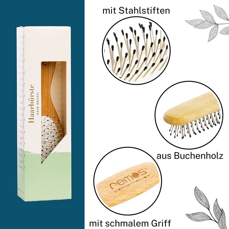 REMOS Haarbürste mit Stahlstiften und Noppen, schmal