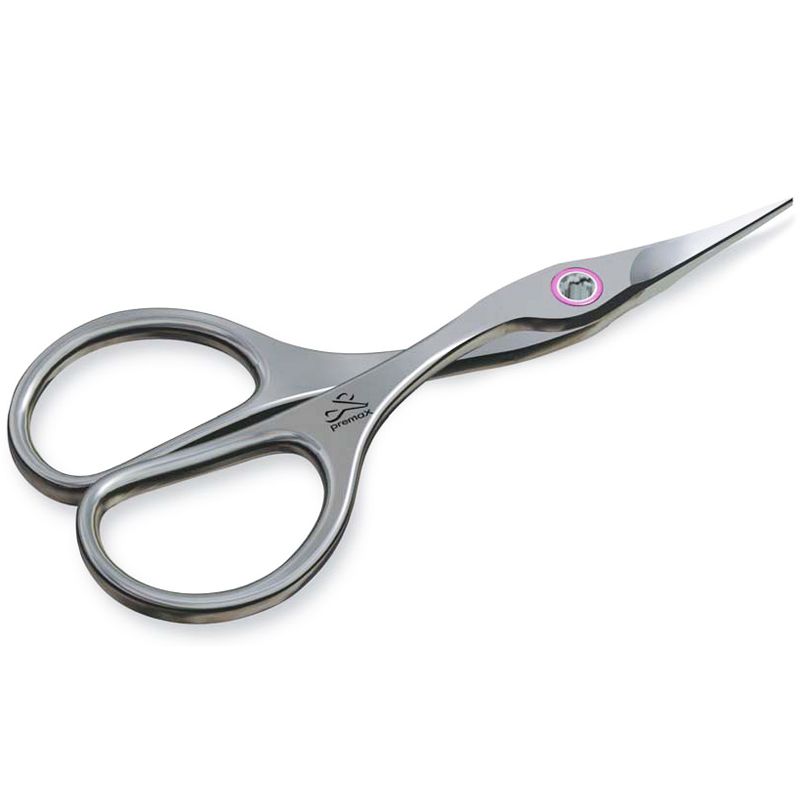 Hautschere, 9,5 cm, Edelstahl. Ergonomische Griffe, abgerundete Spitze. Rosa Akzent am Gelenk.