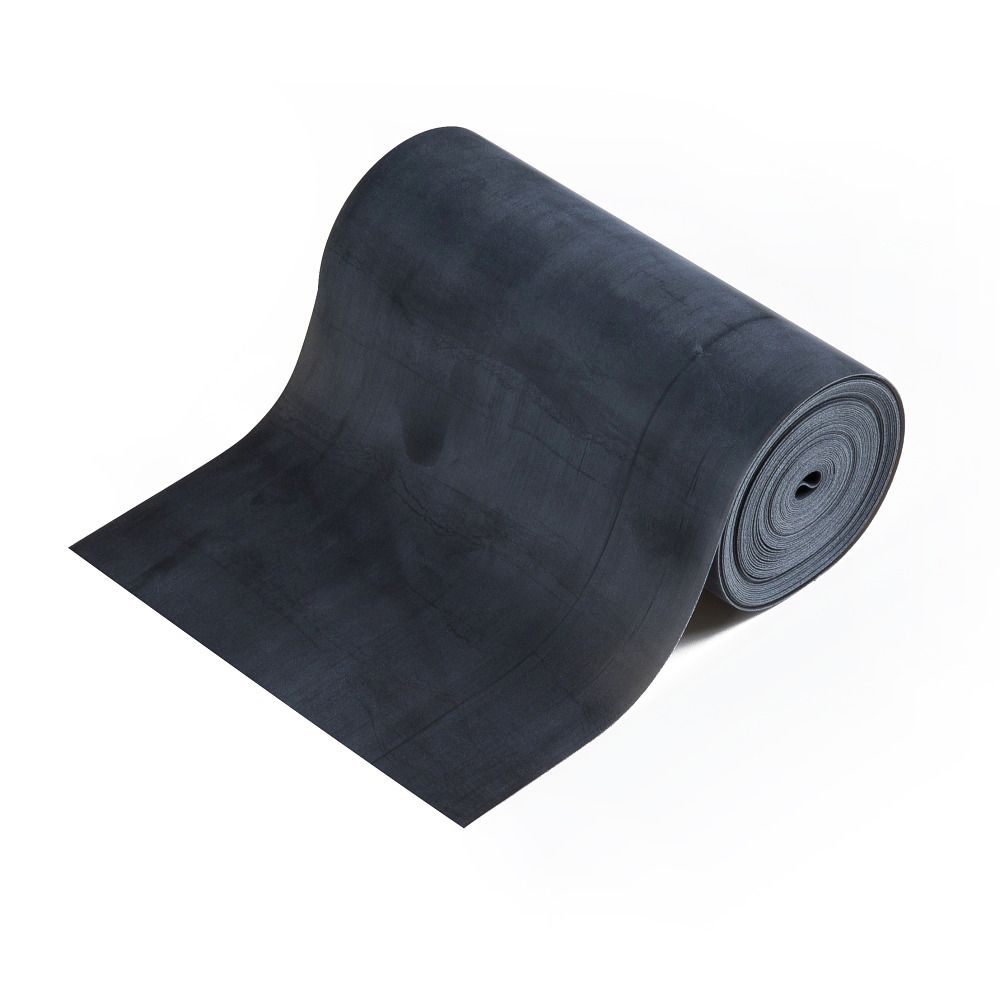 Schwarzes Theraband, Rolle. Flexibles, schwarzes Band, aufgerollt. Material für Fitness- und Physiotherapie.