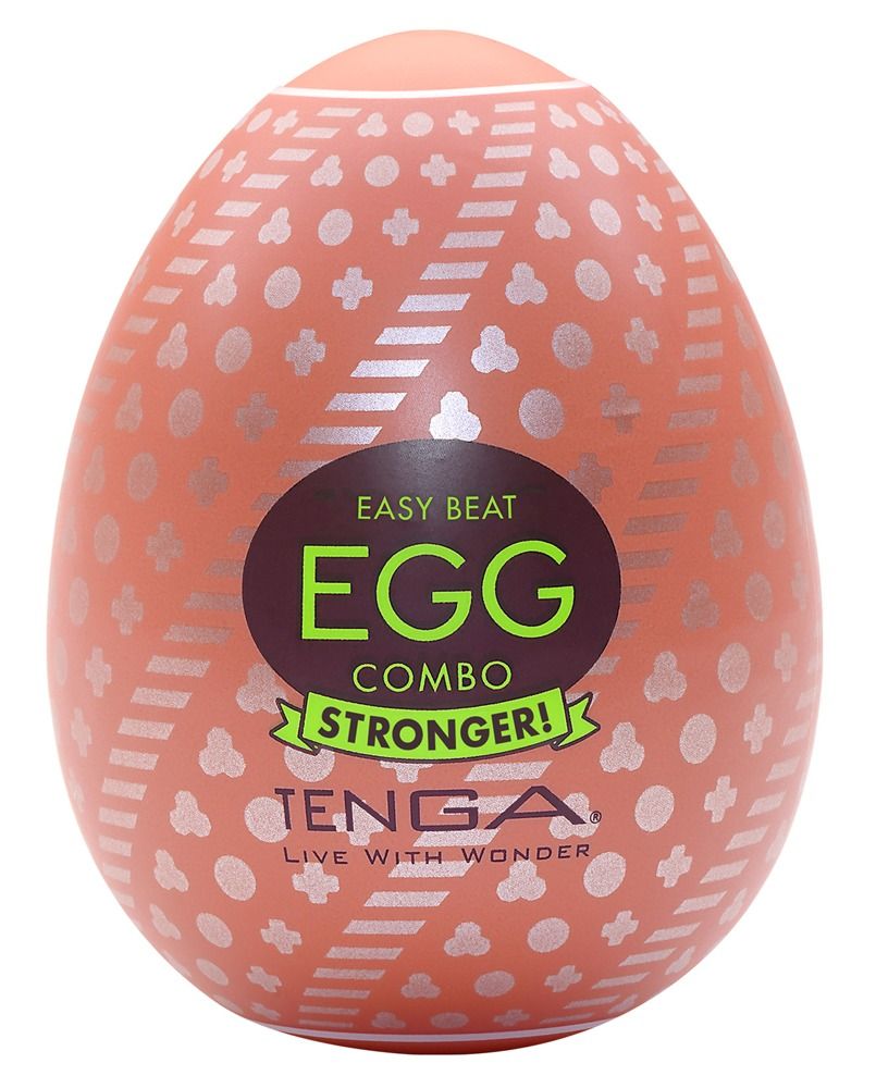 TENGA Egg Combo Masturbator in Pfirsichfarbe mit Muster und Aufdruck.