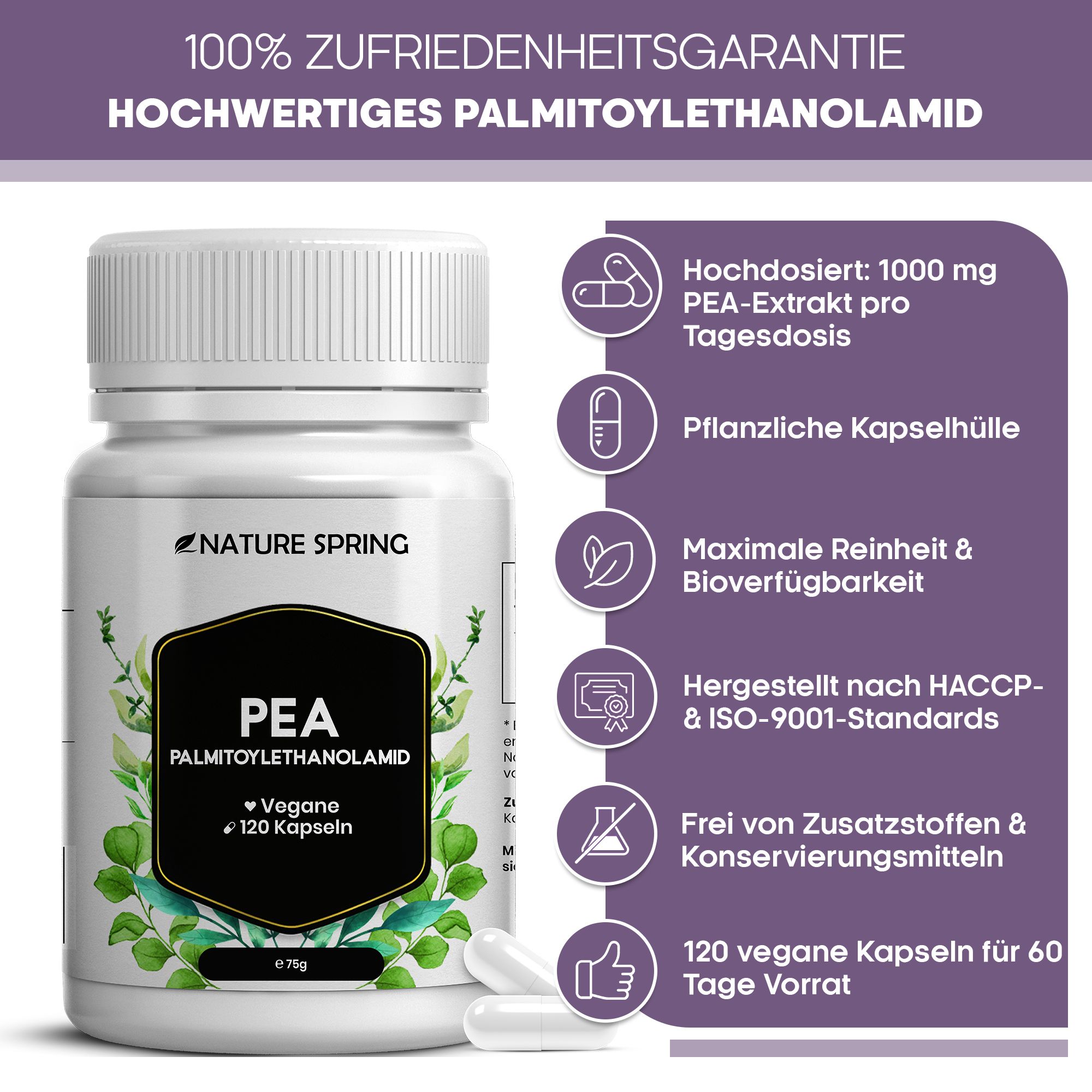 PEA Kapseln - Palmitoylethanolamid in hochreiner Qualität mit 600 mg pro Kapsel
