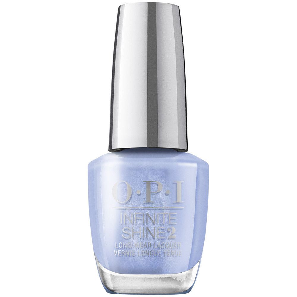 Hellblaue Nagellackflasche mit silbernem Deckel. Nahaufnahme.