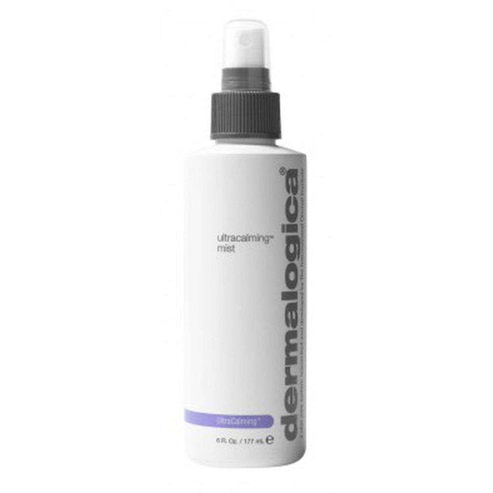 Weiße Sprühflasche mit grauem Sprühkopf. Aufschrift: UltraCalming Mist, dermalogica.