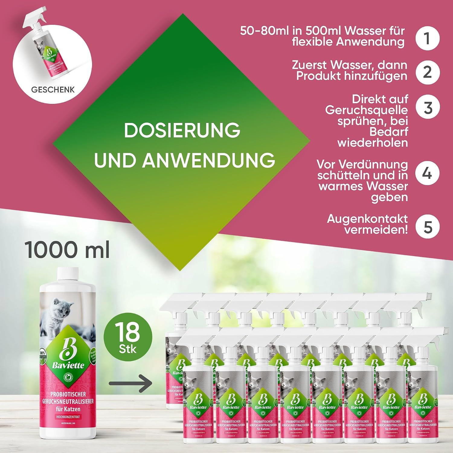Baviette Probiotischer Geruchsneutralieser für Katzen Konzentrat