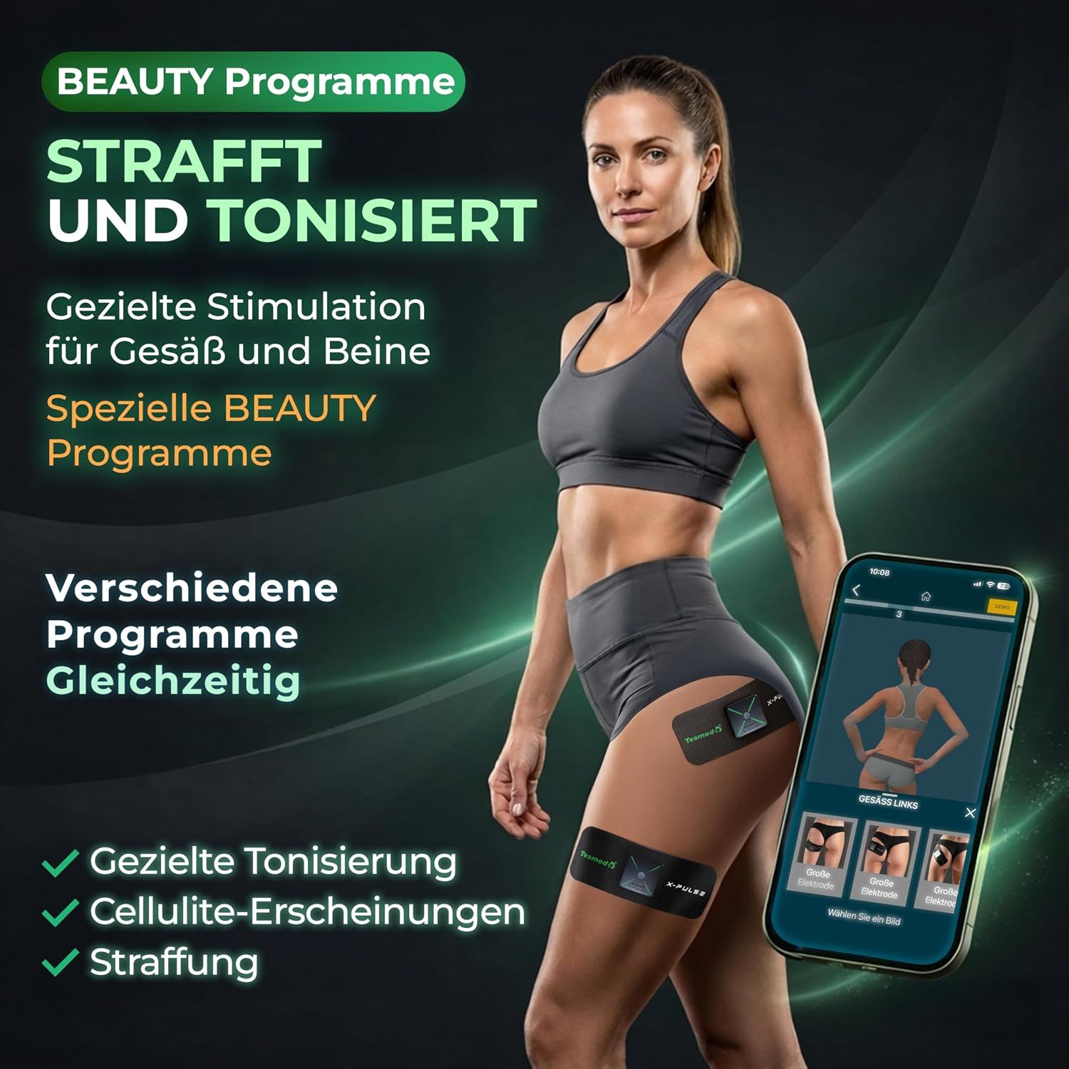 TESMED X-Pulse kabelloser EMS/TENS-Elektrostimulator mit App, 2 Geräte, 130 Intensitätsstufen