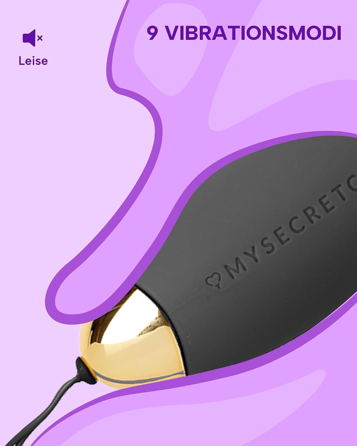 Nahaufnahme eines schwarzen Vibrators mit goldenem Akzent und der Aufschrift "MYSECRETCASE".