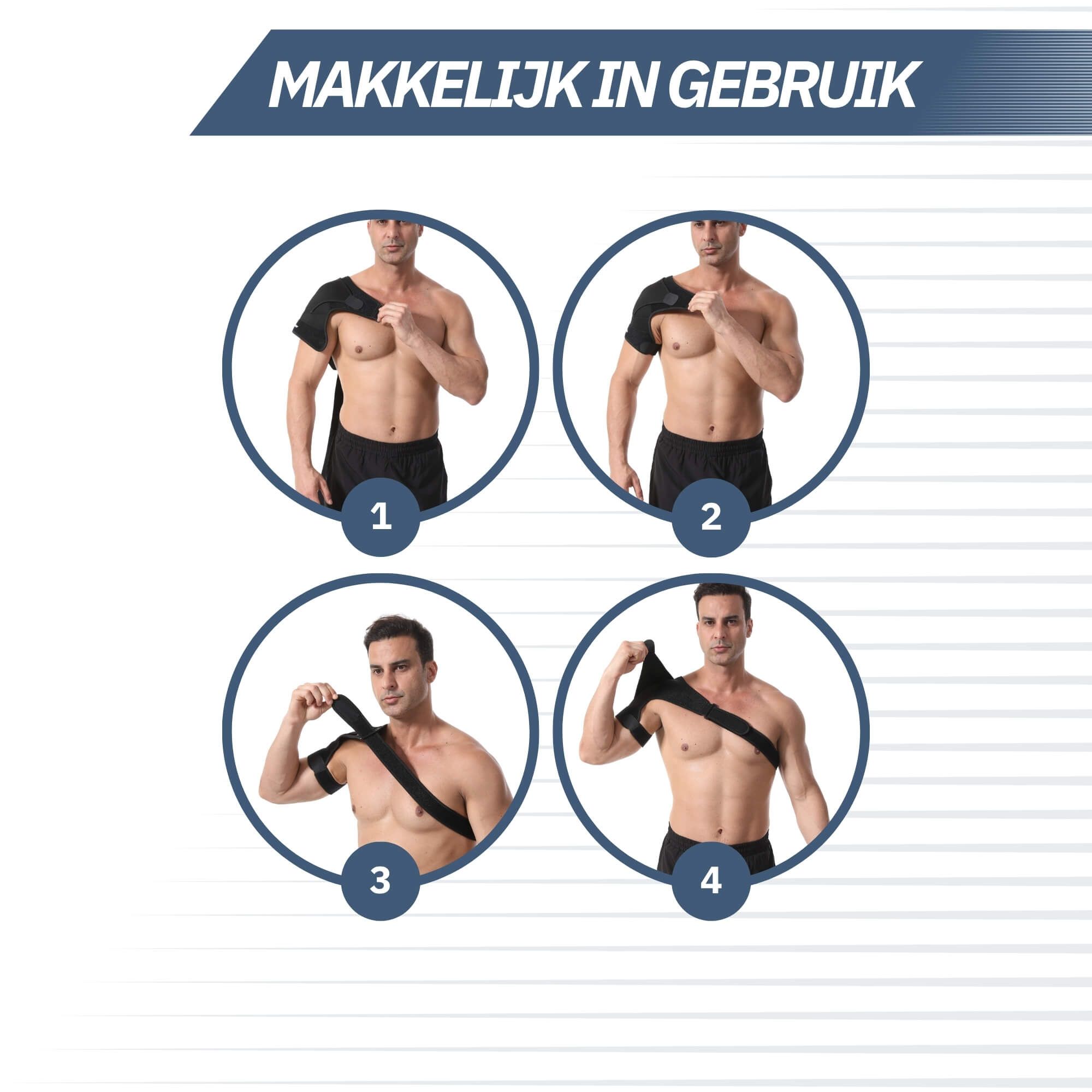 Nahaufnahme einer schwarzen Schulterbandage mit sichtbarem Markennamen.