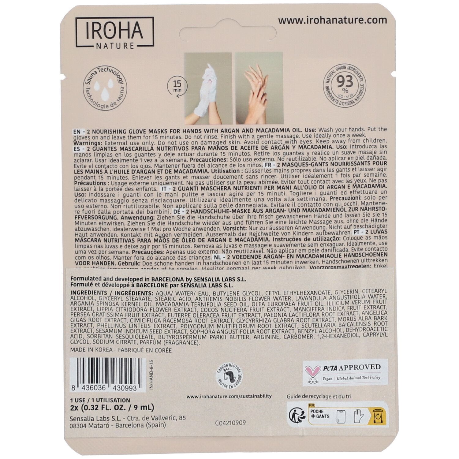 IROHA NATURE Pflegende Handschuh-Maske - Arganöl