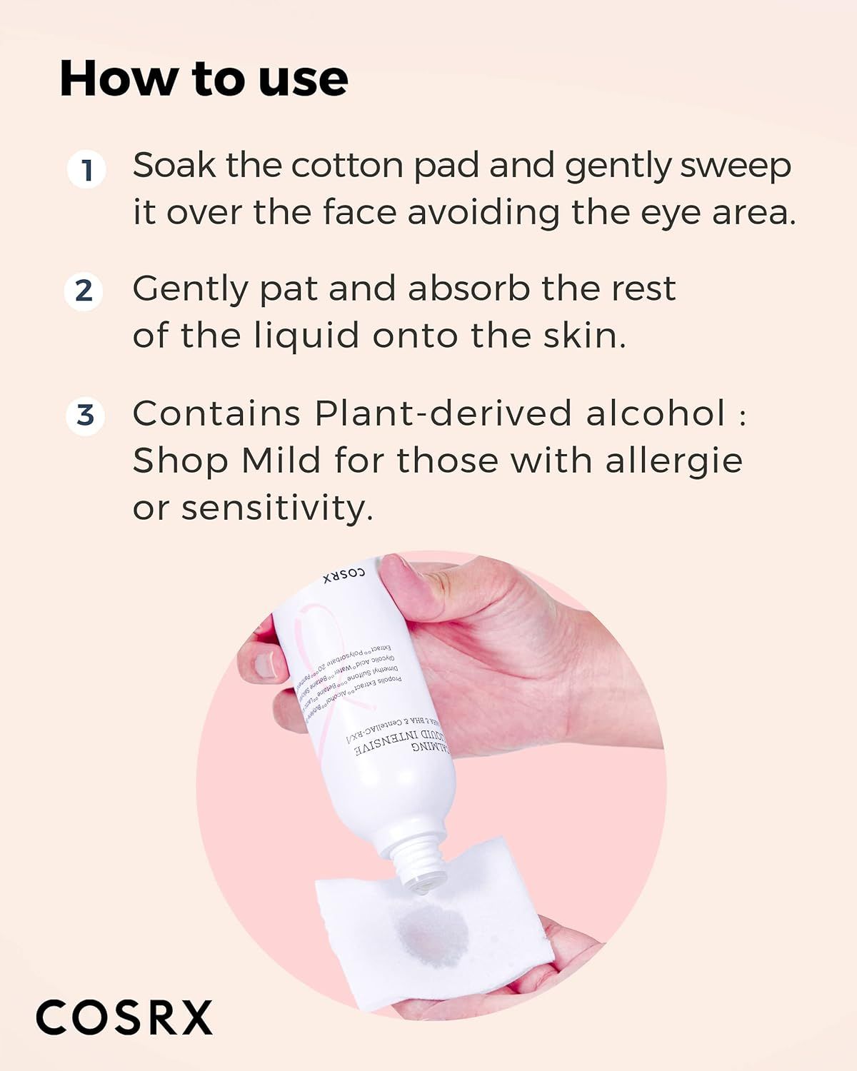 Anwendung COSRX Calming Liquid Intensive: Wattenpad tränken, über das Gesicht streichen. Rest einziehen lassen.