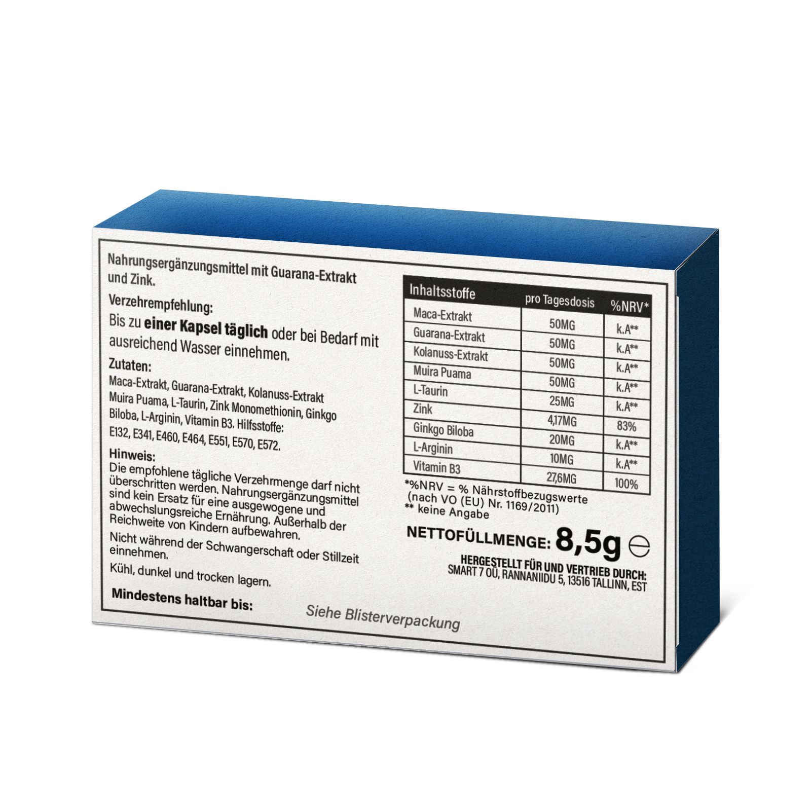 Rückseite der Viarin-Verpackung. Enthält Informationen zu Inhaltsstoffen, Nährwertangaben und Hersteller. Text in deutscher Sprache.