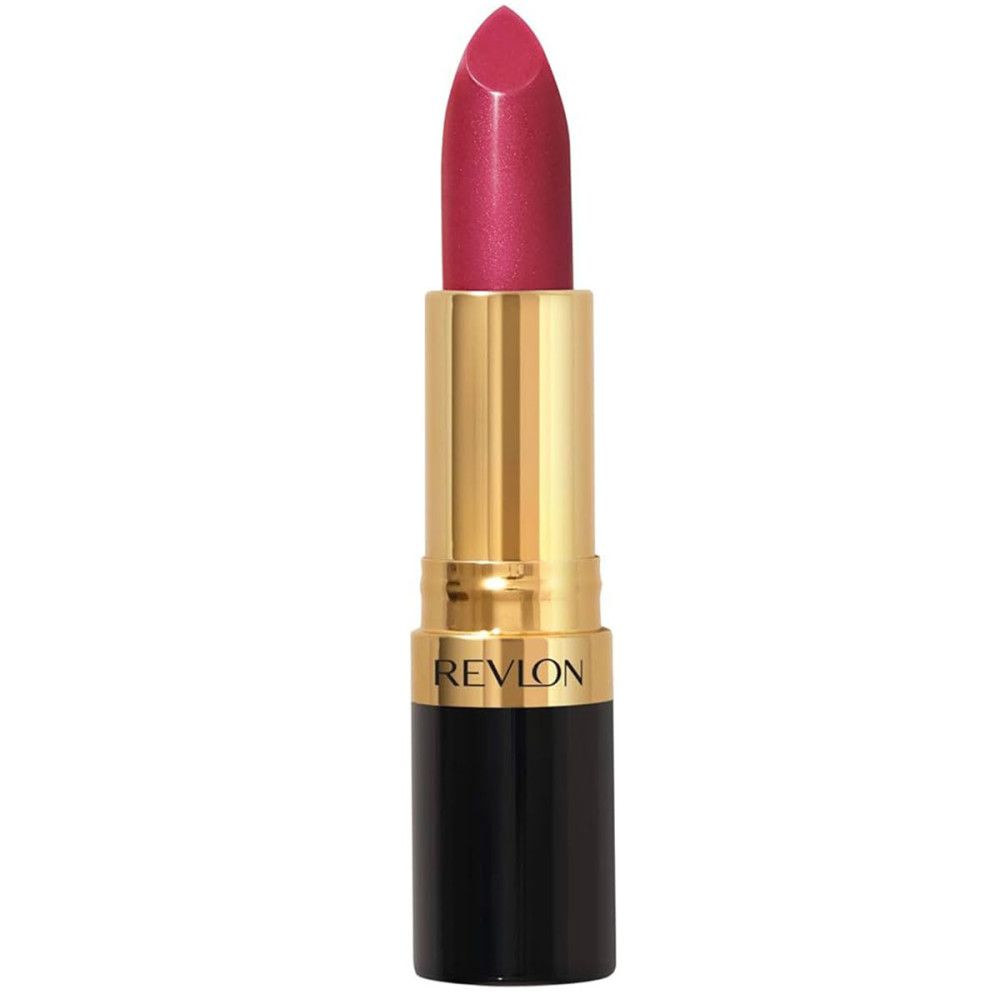 Pinkfarbener Lippenstift, goldene Hülse, schwarzer Boden. Aufschrift: Revlon.