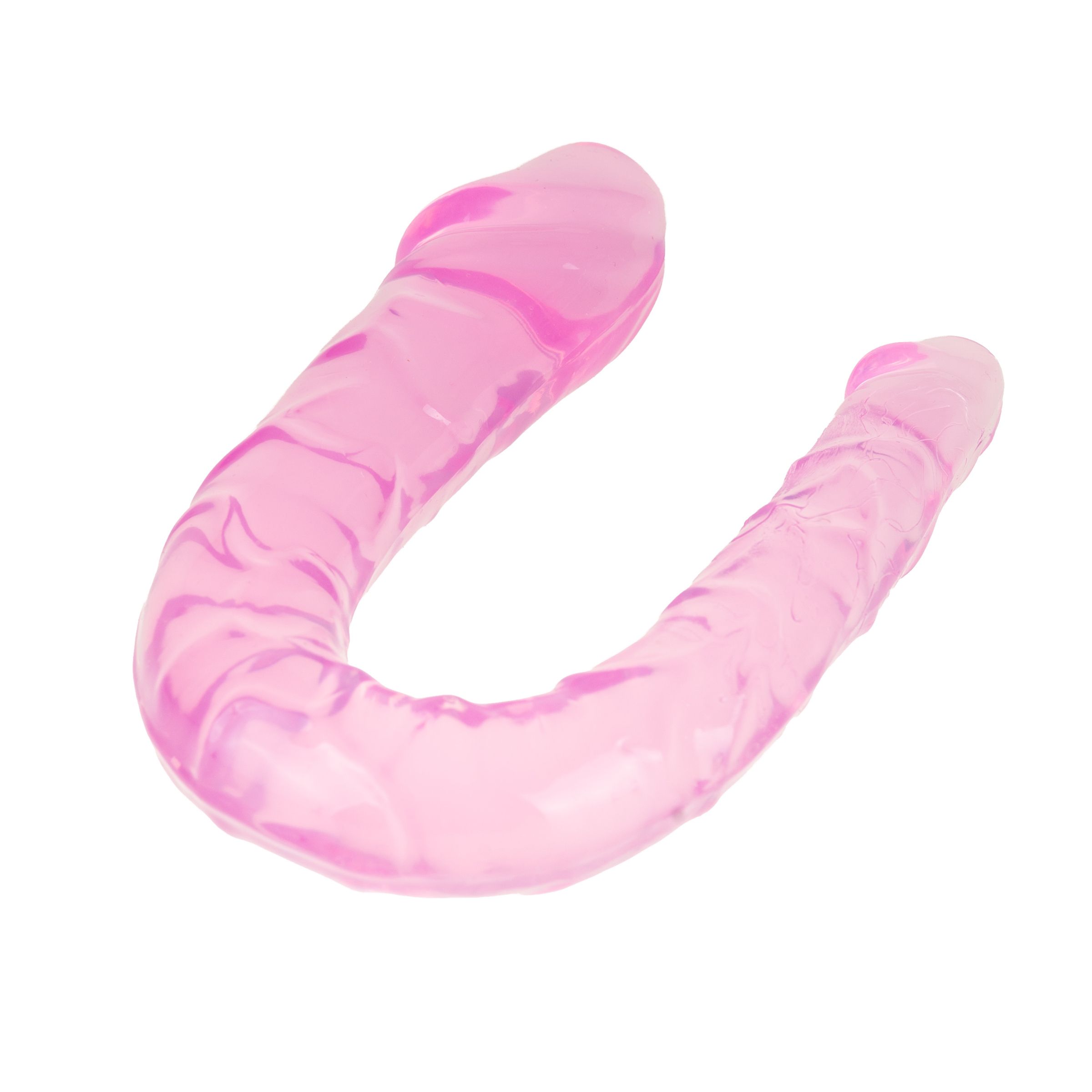 Rosa, U-förmiges Intimprodukt. Zwei Enden mit erhabenen Details. Auf weißem Hintergrund.