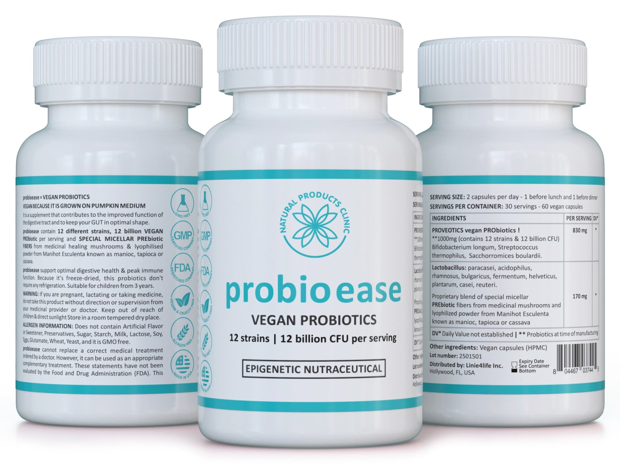 NPC Probio Ease – 12 probiotische Kulturen mit 12 Milliarden KBE für Darmflora und Verdauung