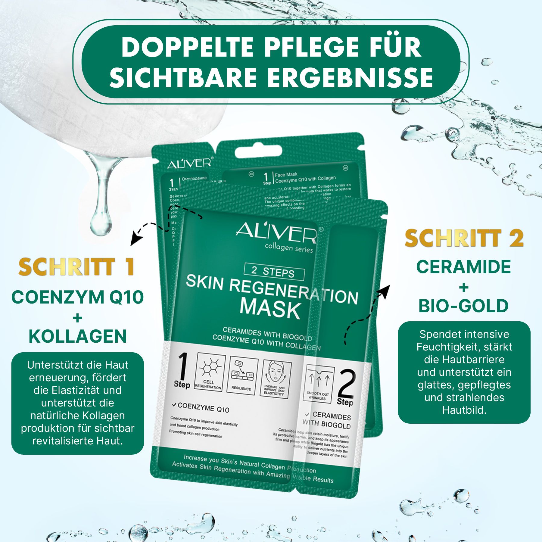 ALIVER Gesichtsmaske 2-Step-System Anti-Aging Pflege mit Kollagen Coenzym Q10