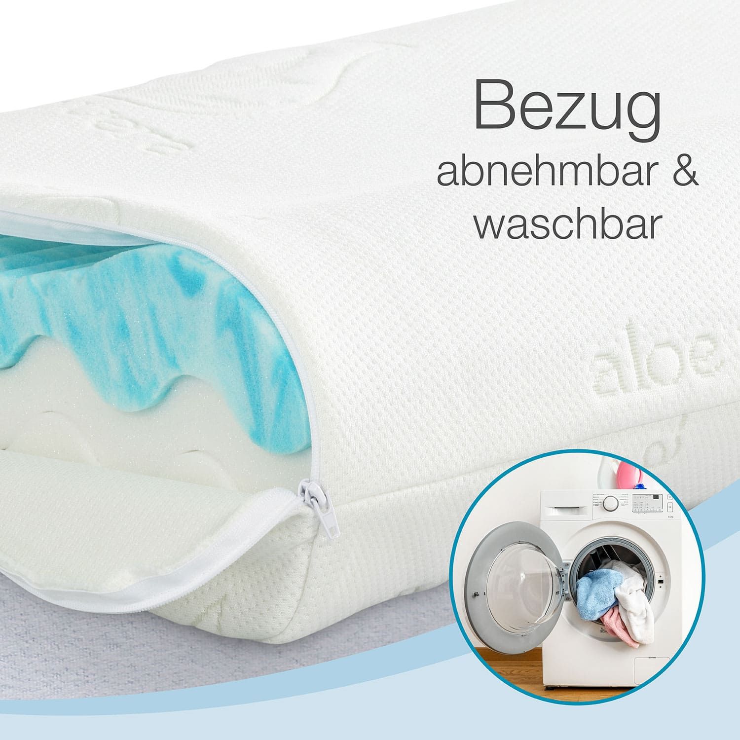 ELONEO Nackenstützkissen 60x35 cm mit Aloe Vera veredelt, waschbarer Bezug