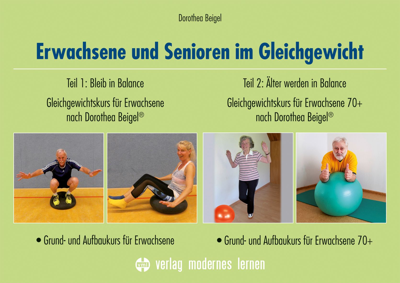 Buchcover: Erwachsene und Senioren im Gleichgewicht. Titel und Untertitel, Fotos von Übungen. Verlag modernes lernen.