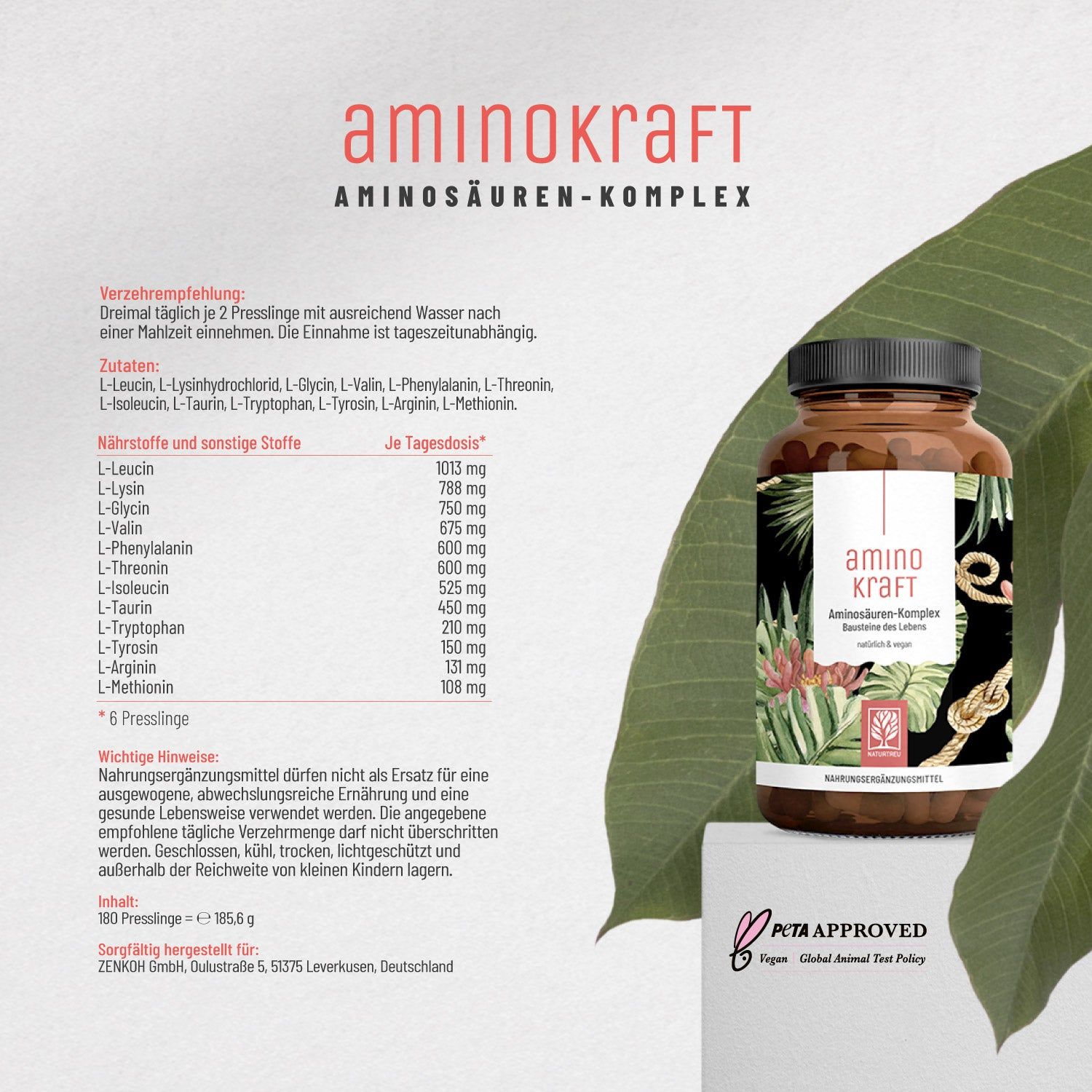Aminosäuren Komplex hochdosiert vegan - Aminokraft - NATURTREU®