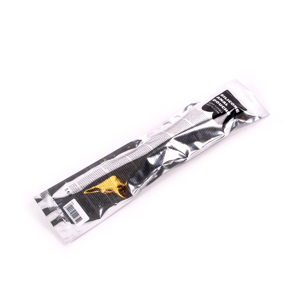 Schwarzes Produkt in transparenter Verpackung. Auf der Verpackung steht in weißer Schrift: SILICONE ANAL DOUCHE.