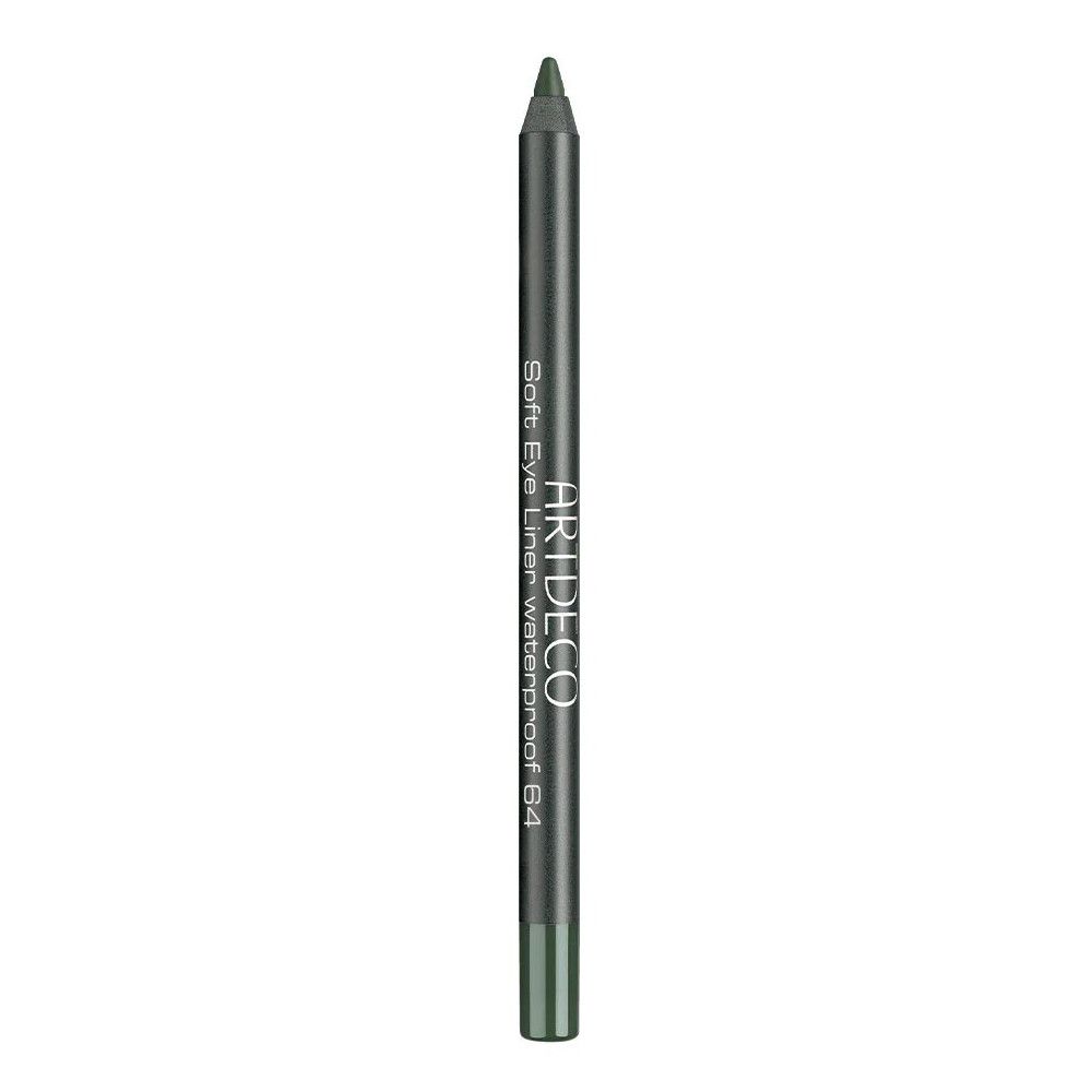 Artdeco Soft Eye Liner Waterproof, Farbe 64, grüner Stift. Schwarzer Stift mit grünem Ende. Produktname und Marke sind sichtbar.