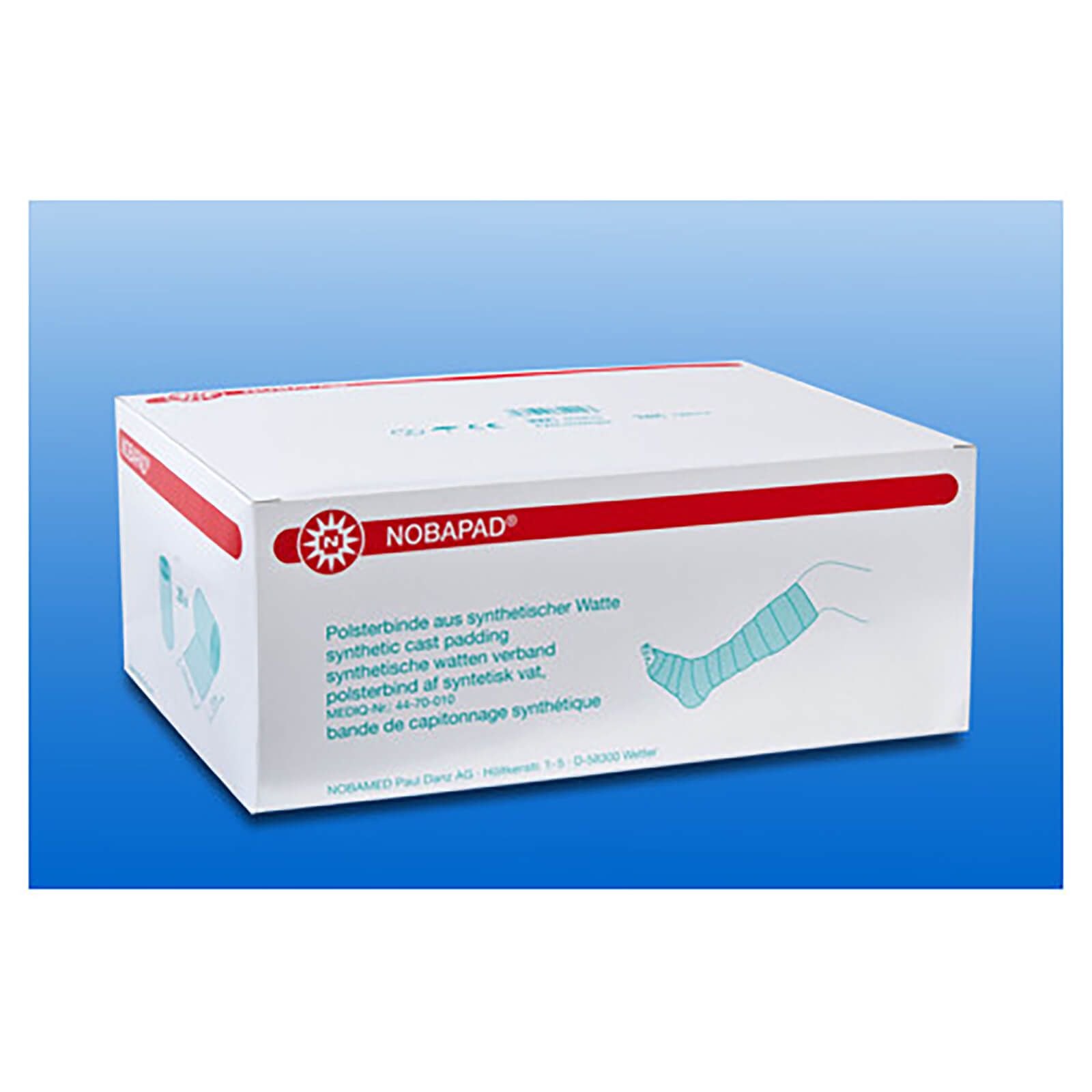 NOBAPAD®-Karton. Polsterbinde aus synthetischer Watte. Text in Deutsch, Niederländisch und Französisch.