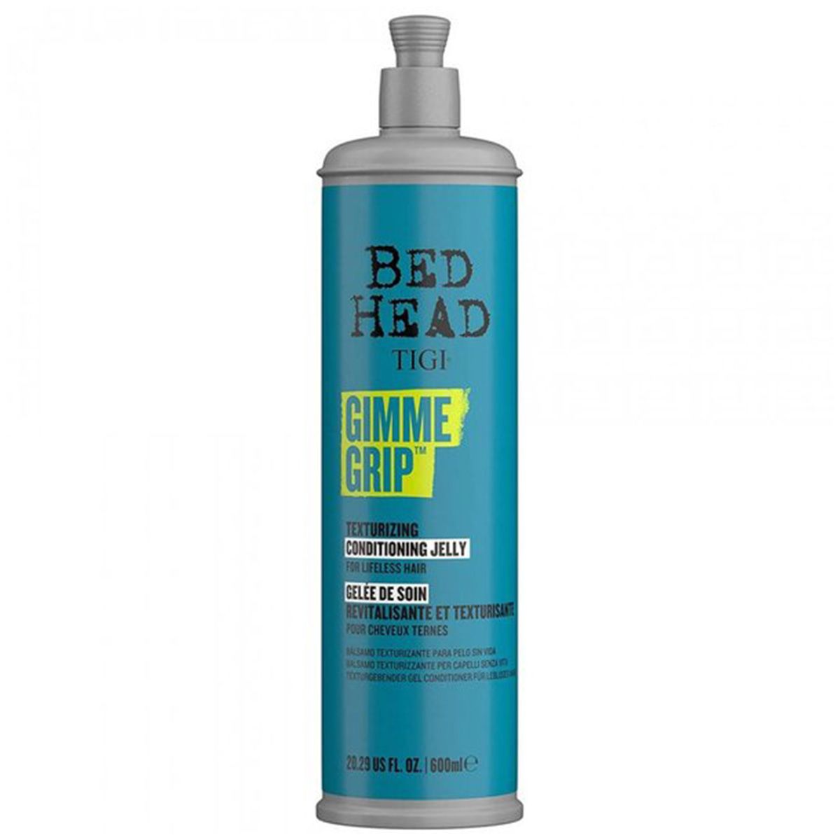 TIGI Bed Head Gimme Grip Conditioner in blauem Spender mit Pumpspender.