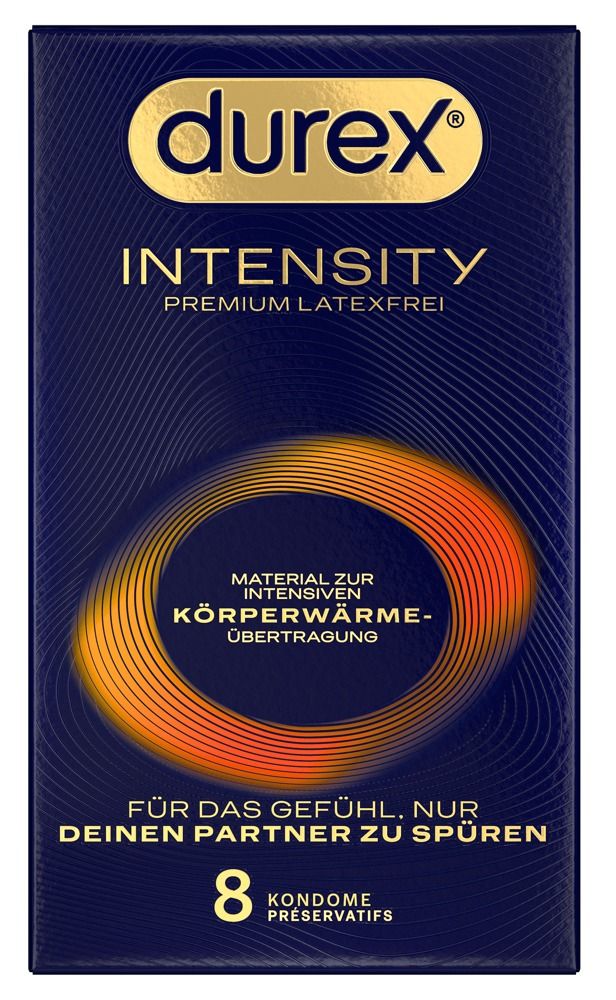 Durex Intensity Kondompackung, 8 Stück, latexfrei.