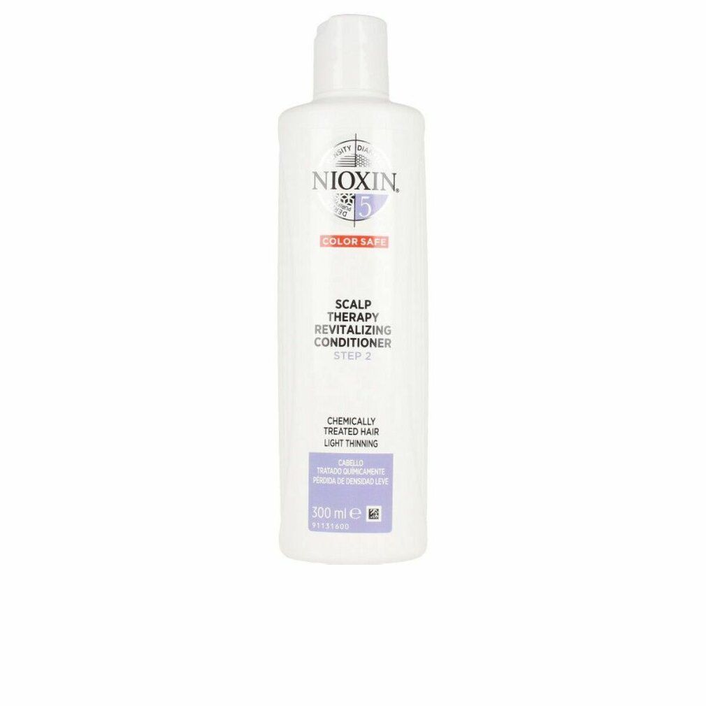 Weiße Flasche mit Nioxin-Etikett. Aufschrift: Scalp Therapy Revitalising Conditioner, Step 2. Für chemisch behandeltes Haar.