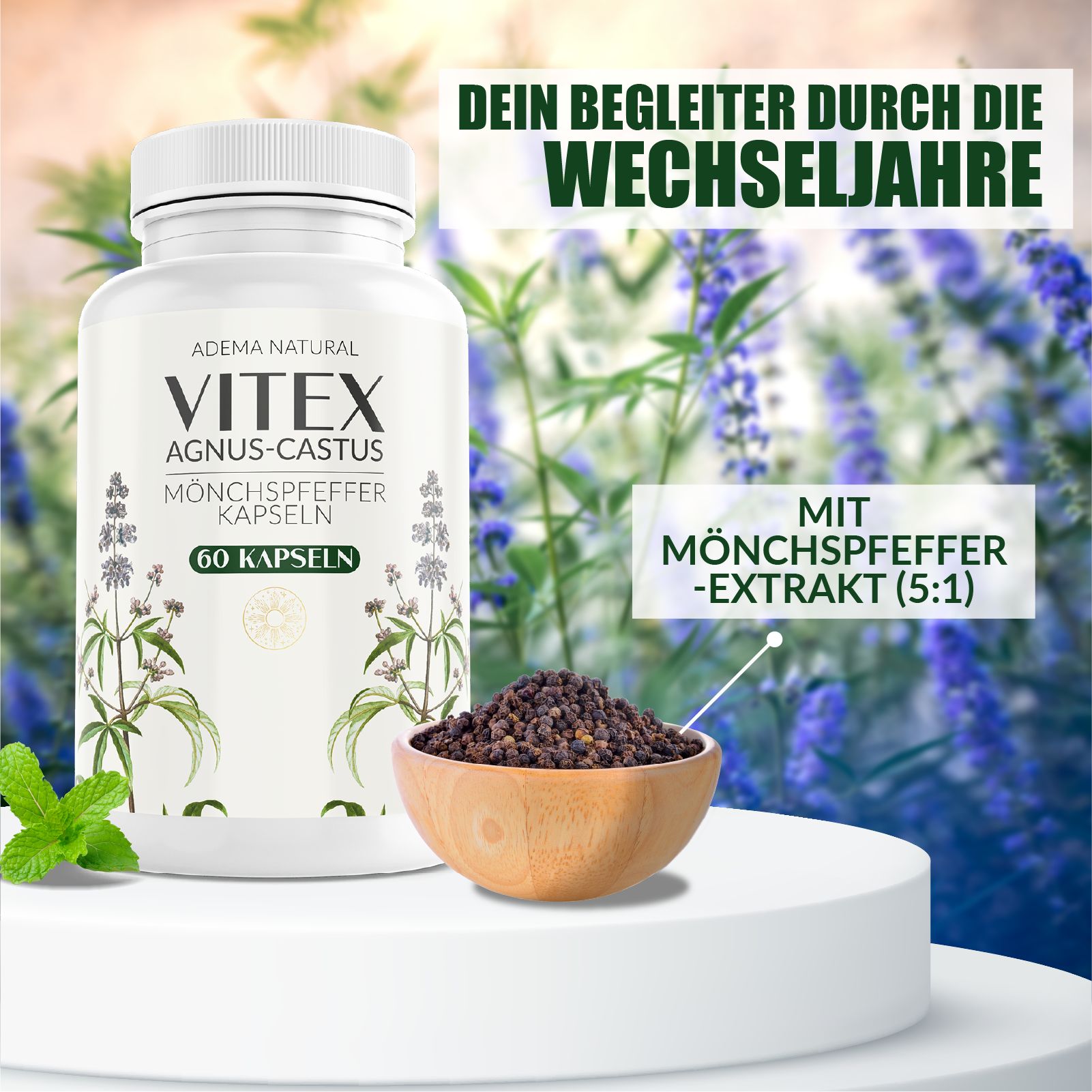 Adema Natural® | Mönchspfeffer Kapseln hochdosiert | Hormon Balance