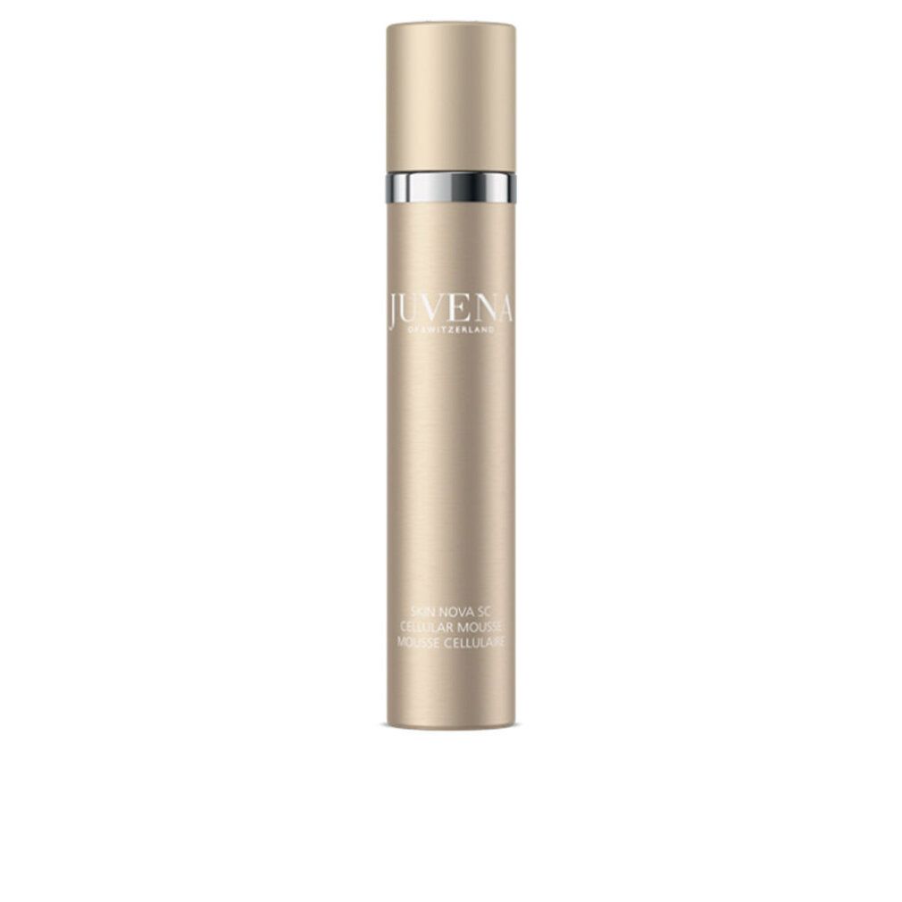Beige Flasche mit silbernem Ring. Aufschrift: Juvena, Skin Nova SC Cellular Mousse.