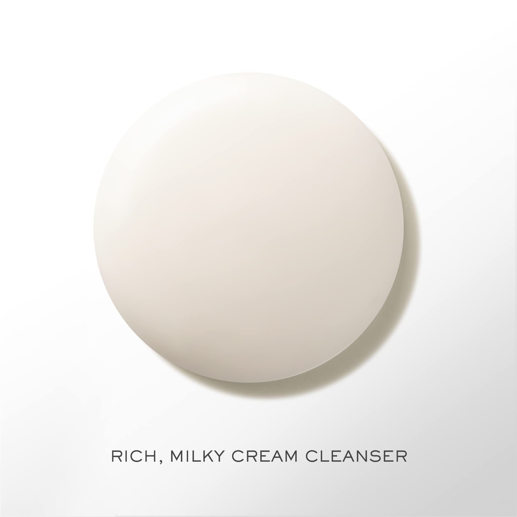 Runder, cremefarbener Reiniger. Text: "RICH, MILKY CREAM CLEANSER".
