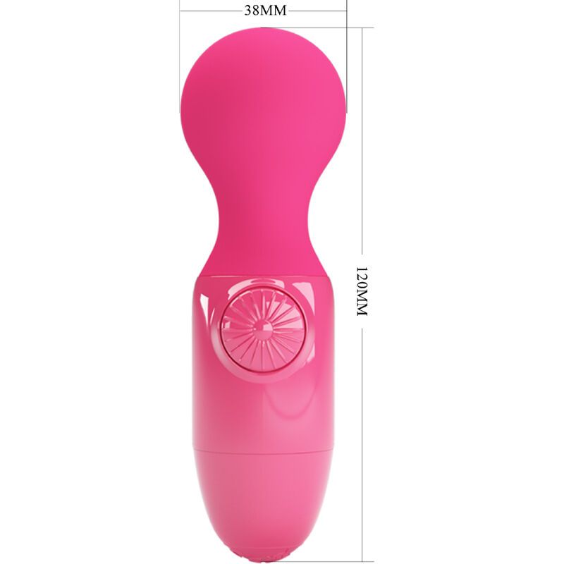 Pinker Mini-Massagestab mit Maßen: 38mm Breite, 120mm Länge.