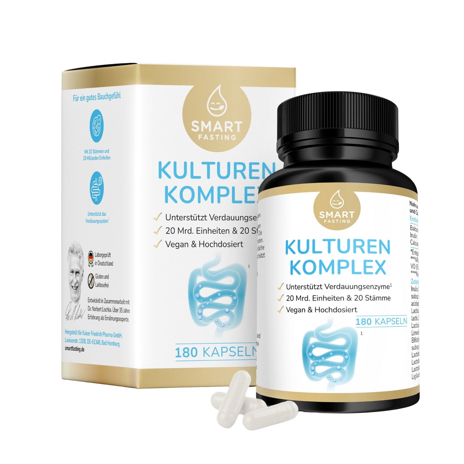 Smart Fasting® Probiotika Kulturen Komplex - vegan - 20 Bakterienstämme - mit Calcium & Inulin