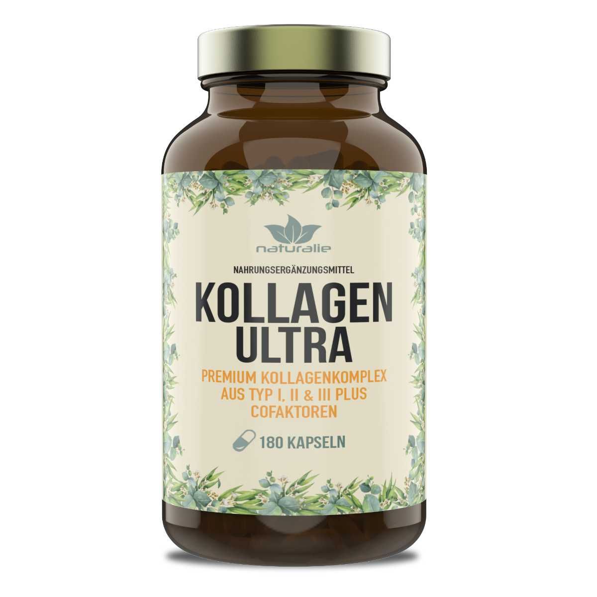 Flasche mit 180 Kapseln Kollagen Ultra, Nahrungsergänzungsmittel.