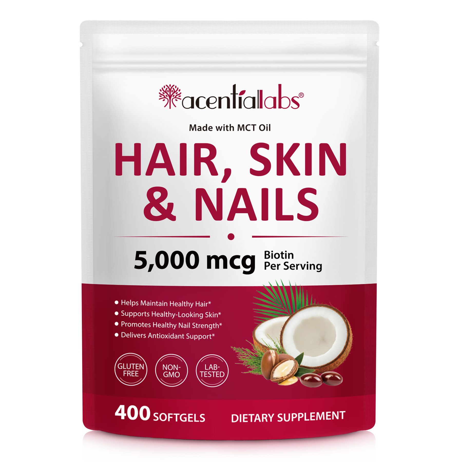 Acentiallabs Nahrungsergänzungsmittel Biotin Hochdosiert für Haut Haare Nägel mit Vitaminen