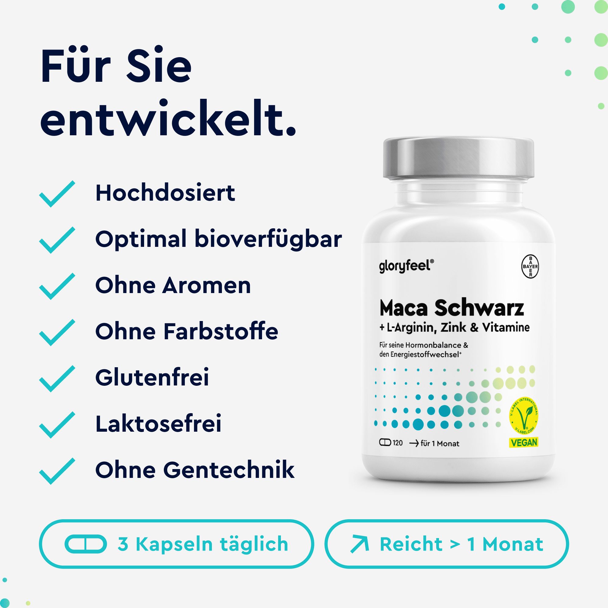 gloryfeel® Schwarzer Maca Extrakt + L-Arginin, Vitamin B6, B12 & Zink