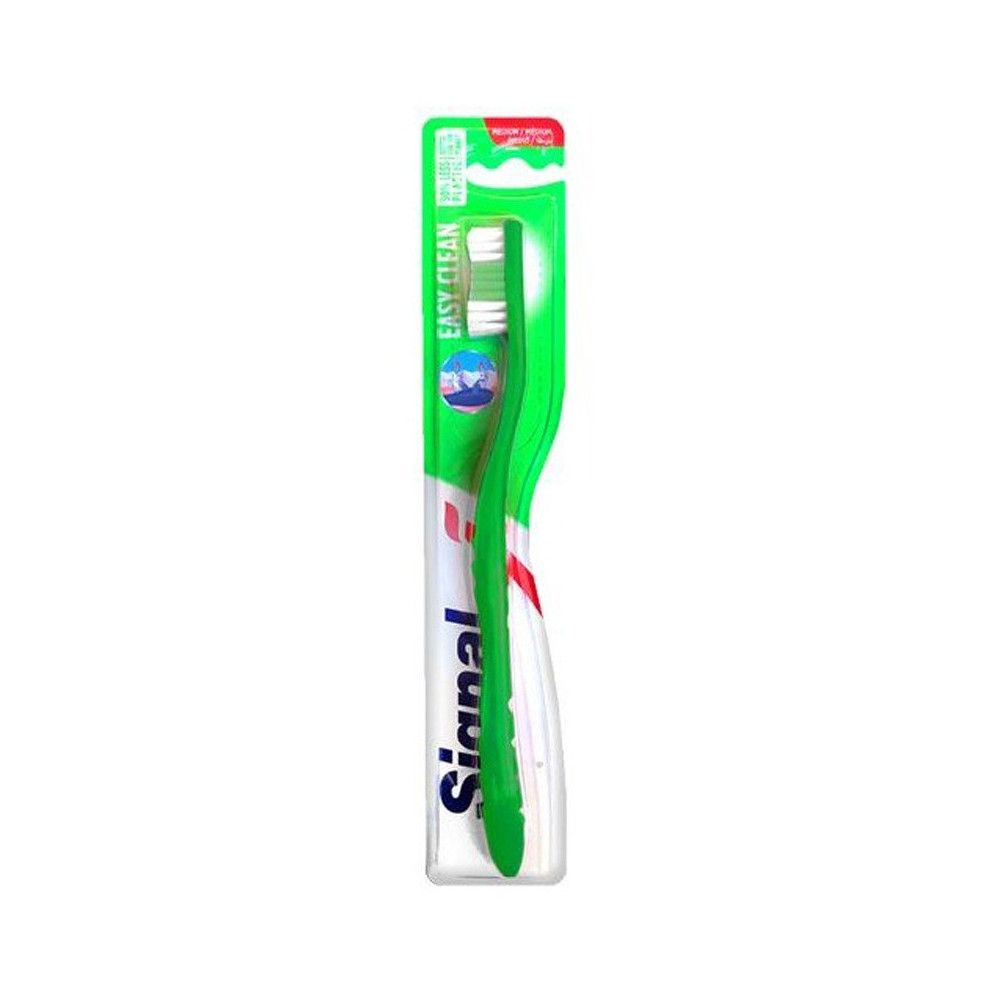 Grüne Zahnbürste in Verpackung. Aufschrift: Signal Easy Clean.
