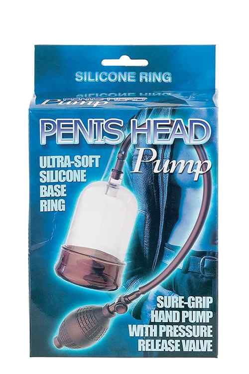 Verpackung mit Produktname PENIS HEAD Pump. Enthält eine Pumpe mit transparentem Zylinder, schwarzem Schlauch und Handpumpe.