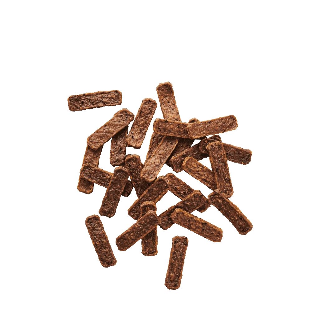 Hundefutter-Leckerli "Salmon Strips mit Kelp-Alge" von Irish Pure, 90% Fisch, getreidefrei.