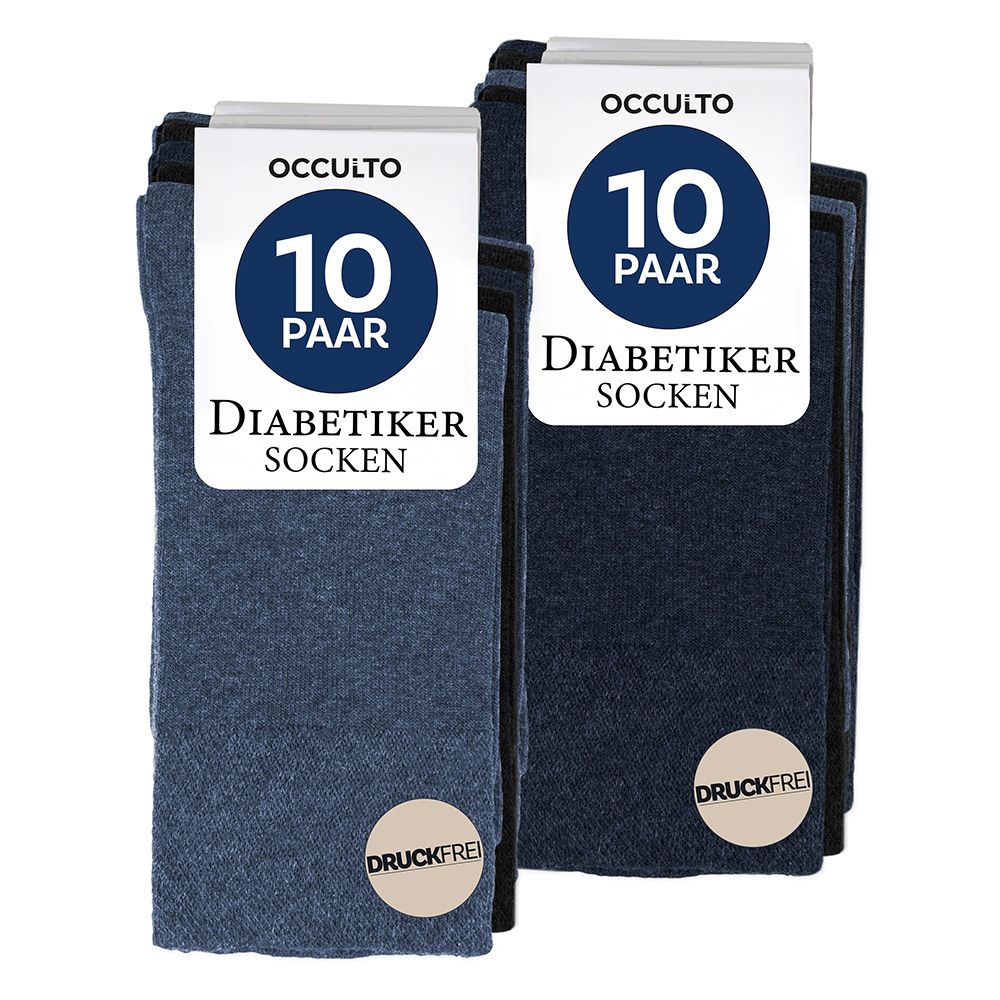 Verpackung von zehn Paar Diabetiker-Socken, "Druckfrei" Logo.