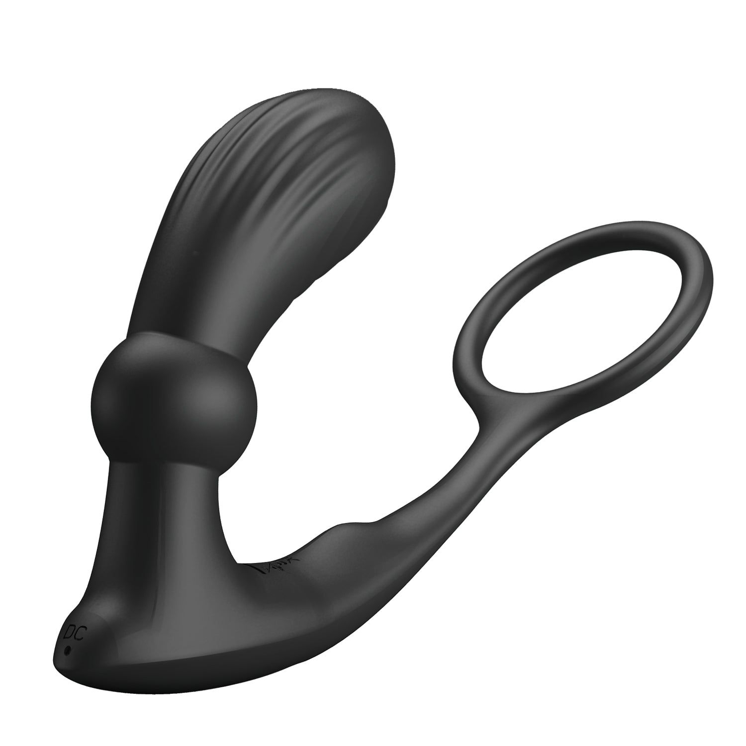 Schwarzer Analring-Vibrator mit gerilltem Ende und abgerundetem Stiel.