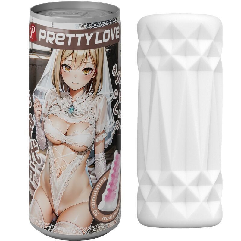 Masturbator und Dose mit Anime-Illustration. Marke: Pretty Love.