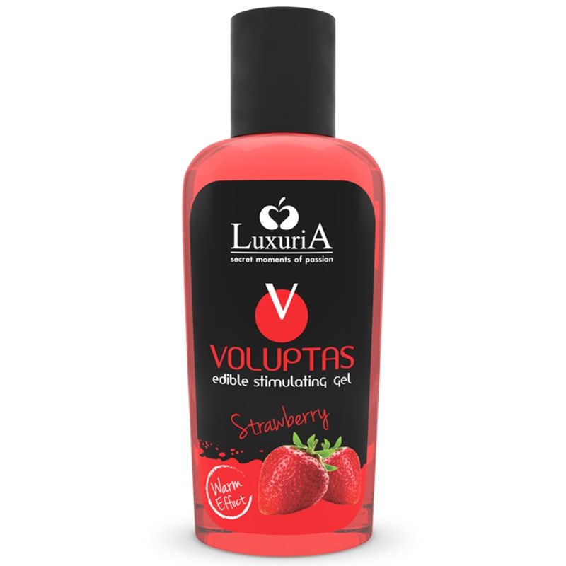 Luxuria Voluptas essbares stimulierendes Gel, Erdbeergeschmack, mit Wärmeeffekt.