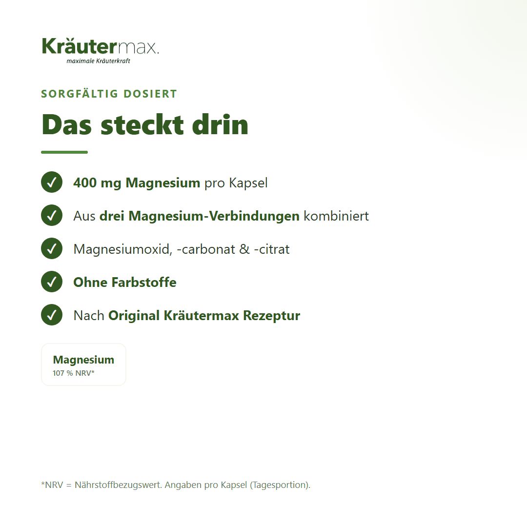 Anleitung: 1x täglich 1 Kapsel mit Flüssigkeit schlucken. Für alle, die Magnesium ergänzen möchten.