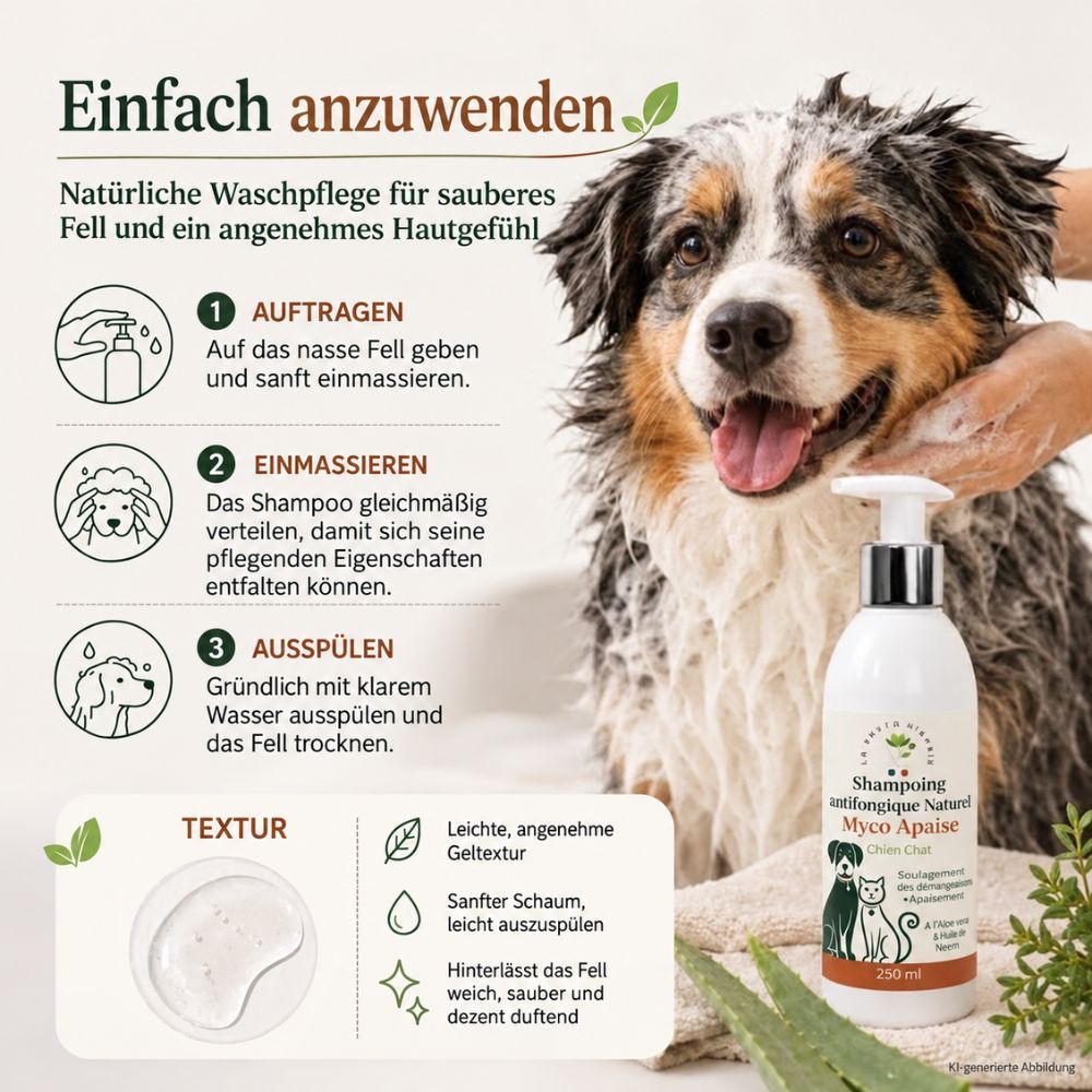Flasche mit 250ml Hundeshampoo, natürliche Waschpflege für sauberes Fell und angenehmes Hautgefühl.