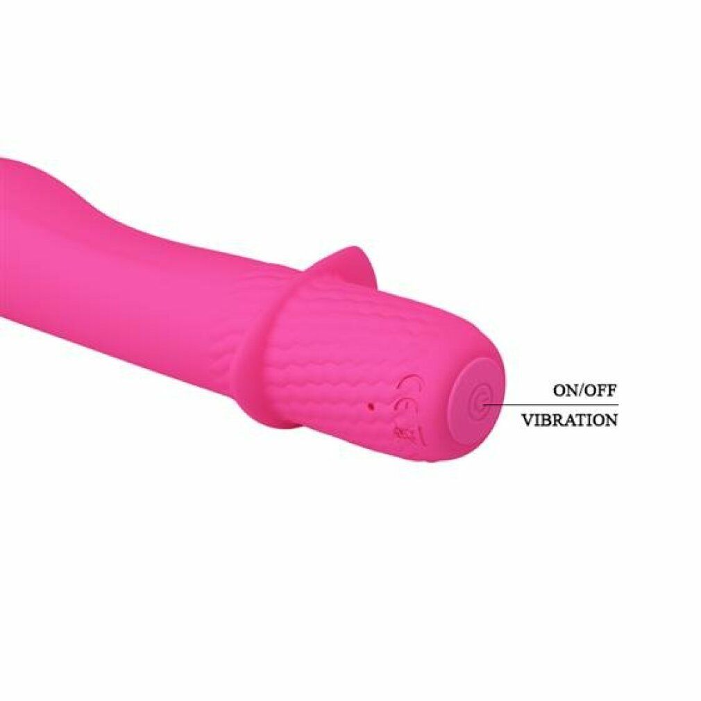 Nahaufnahme eines rosa Vibrators. Mit 'ON/OFF VIBRATION' beschrifteter Knopf.