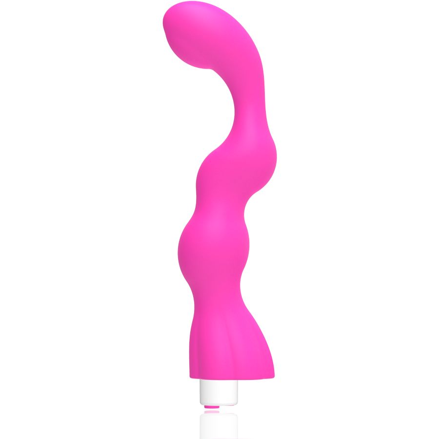 Pinkfarbener Vibrator mit geschwungener Form. Weißer Einsatz an der Spitze. G-Punkt Vibrator.