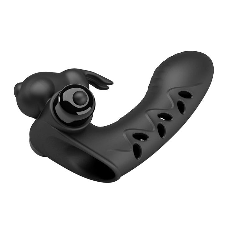 Schwarzes Wellness-Produkt mit Hasen-Design und geriffelter Oberfläche. Mit runden Öffnungen.